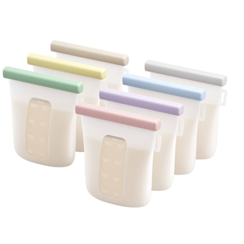 Nuliie 7 Pcs Silicone Breastmilk Storage Bags Reusable, 8oz/240ml Double Leak-Proof Breastmilk Freezer Bags, BPA Free Self-Standing Milk Bags for Breastfeeding, Baby Food Pouches