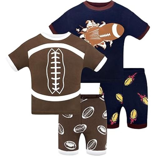 DAUGHTER QUEEN Boys Short Sleeve 4-Piece 100% Cotton Pajamas Size 18M–12Yrs | Soft, Breathable, Lightweight, Comfortable, Gentle on Skin, Tagless, Snug Fit