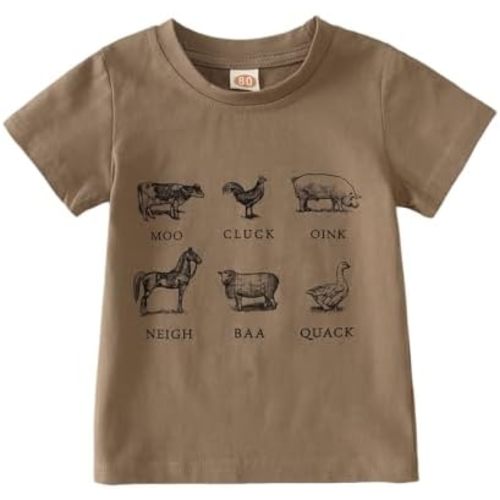 Toddler Baby Boys Girls Farm Shirt Cute Animals Graphic Short Sleeve T-Shirt Kids Funny Letter Print Summer Tee Tops