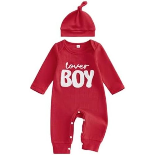 Newborn Infant Baby Boy Outfits Valentines Long Sleeve Coming Home Romper With Cute Hat Set Fall Winter Clothes