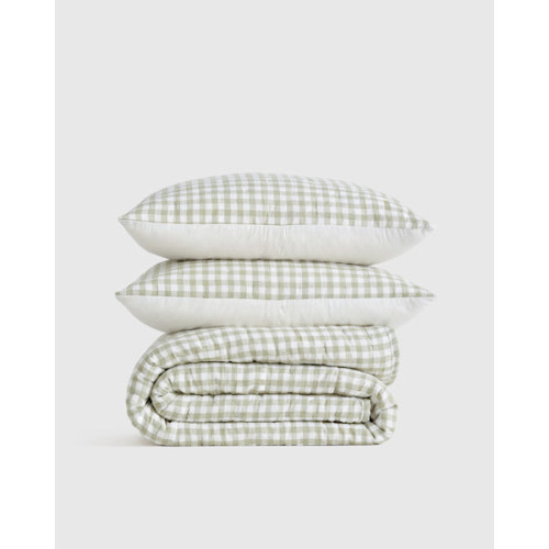 European Linen Patterned Quilt Set in Willowleaf Gingham