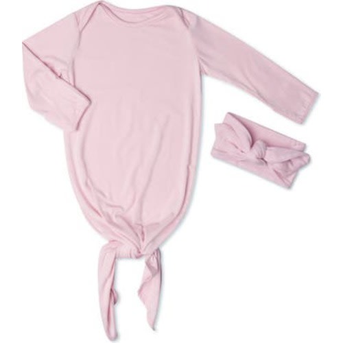 Long Sleeve Knotted Gown & Headwrap Set, 0-3M