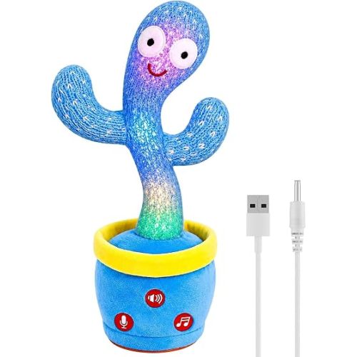 Rechargeable Baby Toys Dancing Talking Cactus Toy, Volume Adjustable, Singing Mimicking Repeating Interactive Toys for Baby Toddler, Baby Infant Toys Gifts for Girls Boys (Blue)