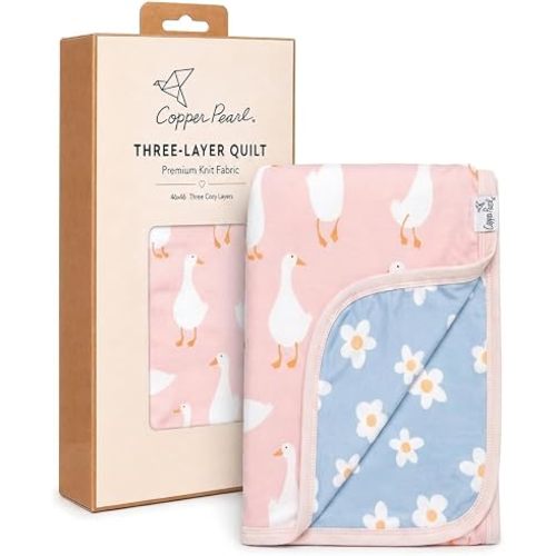 Copper Pearl Jumbo 3-Layer Baby Blanket: Soft Baby Quilts for Boys and Girls | Breathable, Cozy, Toddler Blanket | Baby Quilt for Newborns | 46x46 Premium Polyester/Rayon | Goosie