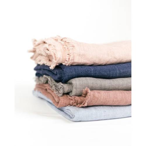 Handwoven Stone Washed Linen Throw Blanket: Belgian Flax, Frayed Edges