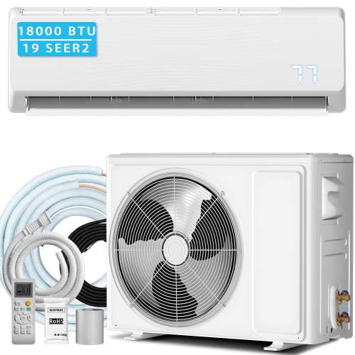 18000 BTU Mini Split Air Conditioner & Heater, 19 SEER2 230V Energy Efficient Ductless Wall-Mounted AC Unit Covers Up to 1050 Sq.Ft, Remote Control