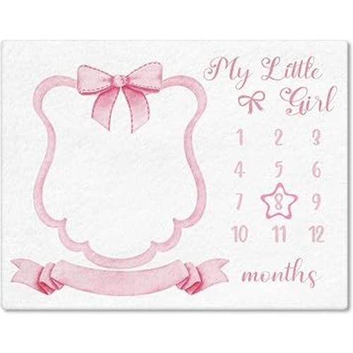 Trendy Pink Bow Coquette Baby Milestone Blanket Coquette Flannel Blanket Newborn Infant Swaddle Growth Baby Frame for Boys Girls Nursery (Bow, Pink)