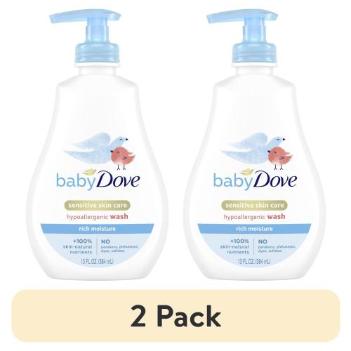 (2 pack) Baby Dove Rich Moisture Hypoallergnic Wash Newborn Sensitive Skin, 13 oz