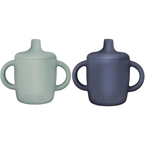 Silicone Sippy Cups for Babies & Toddlers 6+ Months – 5oz Spill Proof Training Cup with Soft Spout & Easy Grip Handles – BPA Free, Unbreakable, Non-Toxic Transition Cup (Green and Midnight Blue)