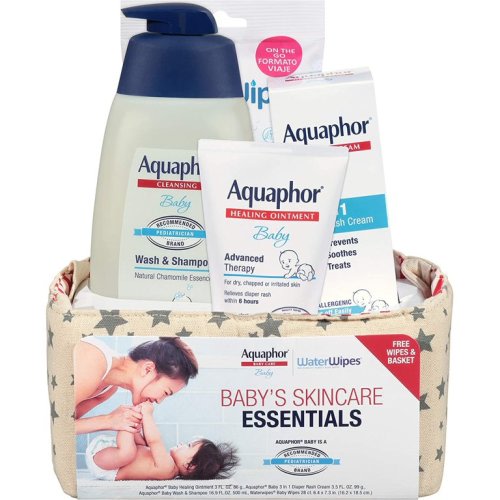 Aquaphor Baby Welcome Gift Set, Free WaterWipes and Bag Included, Healing Ointment, Wash & Shampoo, 3 in 1 Diaper Rash Cream, 5 Piece