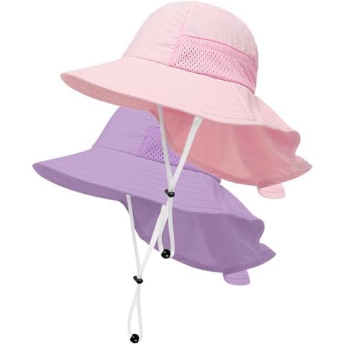 Toddler Baby Sun Hat Kids Summer UPF 50+ for Boys Girls Adjustable Beach Hats with Bucket Wide Brim Age 1-7 Years