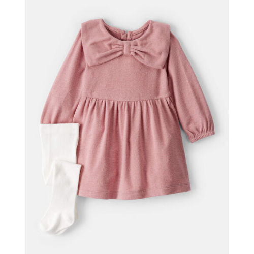 Baby Girl Bow Collor Long-Sleeve Dress Set - White/Pink - Carter's | Carter's