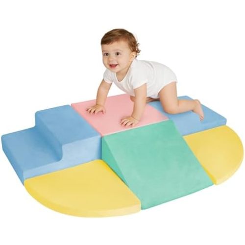 Soft Climbing Toys for Toddlers 1-3, 6-Piece Foam Climbing Blocks Set with Washable Cover, Colourful Indoor Active Play Structure for Kids, Modular Crawling and Sliding Gym for Baby