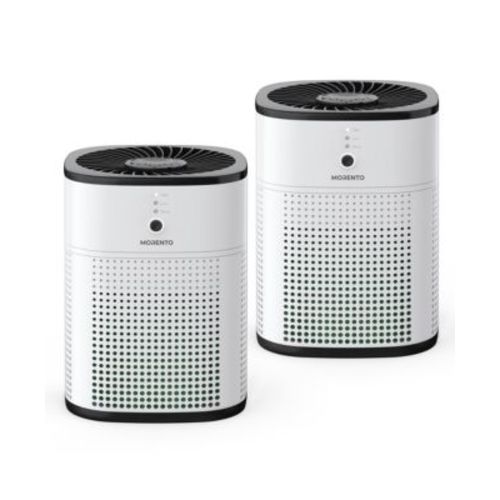 2-Pack MORENTO Air Purifiers for Bedroom. Features H13 HEPA filter, ultra-quiet 24dB Sleep Mode, ideal for pets. White & Black