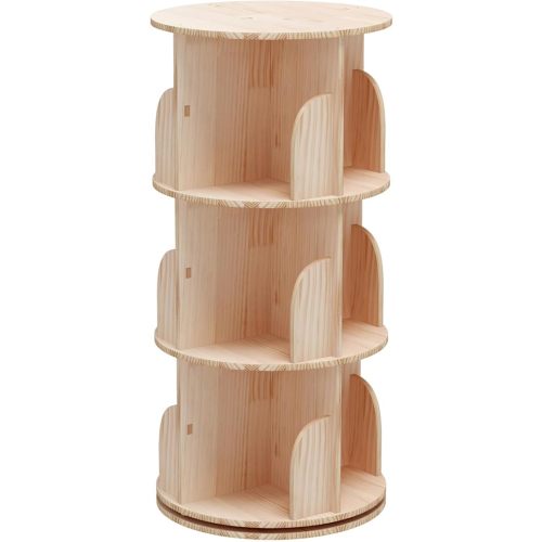 Bear Qiaqia Rotating Bookshelf, 360 Display 3 Tier Floor Standing Bookcase Storage Rack for Kids&Adult, Wood Narrow Book Shelf Organizer for Bedroom, Living Room, Study Room