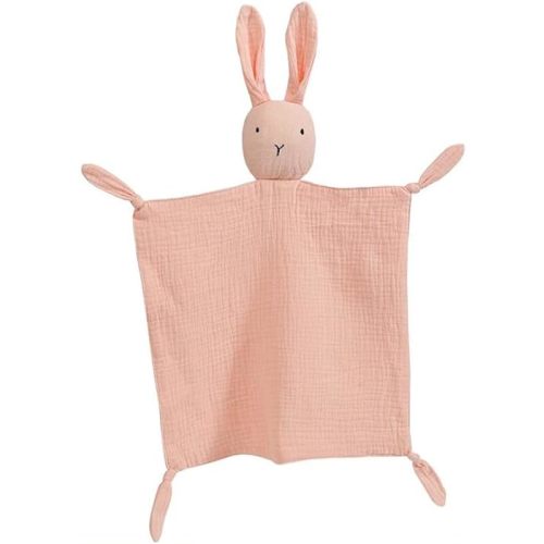 Organic Cotton Muslin Lovey Blanket, Organic Cotton Muslin Bunny Security Blanket Soft & Breathable Lovie Baby Gifts for Boys and Girls