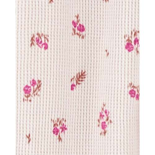 Baby Girl Floral 2-Way Zip Waffle Knit Sleep & Play Pajamas - Khaki