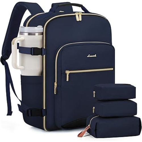 LOVEVOOK 40L Large Travel Backpack for Women Men, 17 Inch Carry on Backpack for Traveling on Airplane, Personal Item Travel Bag Airline Approved, Business Causal Weekender Backpack, Blue-Black