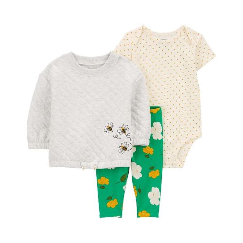 Baby Girl Carter's 3-Piece Quilted Sweater, Bodysuit & Pants Set
