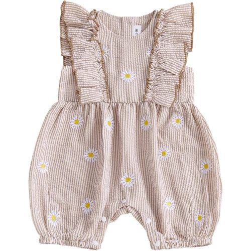 FOCUSNORM Newborn Baby Girl Summer Clothes Daisy Flying Sleeve Jumpsuit Romper Ruffle Onesie Infant Outfit 3 6 12 18 Months