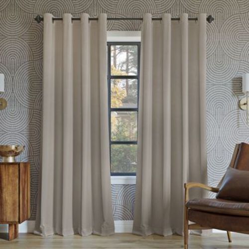 52"x63" Sun Zero 100% Blackout Oslo Theater Grade Grommet Curtain Panel Stone: Modern Energy Efficient Noise Reduction