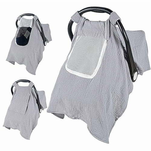 Beavtaens Baby Car Seat Cover, Muslin Infant Carseat Cover, with Breathable Mesh Peep Window