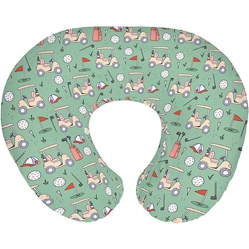 Golf Baby Nursing Pillow Covers for Boy Girl Sports Golfing Nursery Feeding Pillowcase for Breastfeeding Pillows Golf Clubs Bag Balls Soft Stretchy Removable Slipcover for Newborn Infant Green