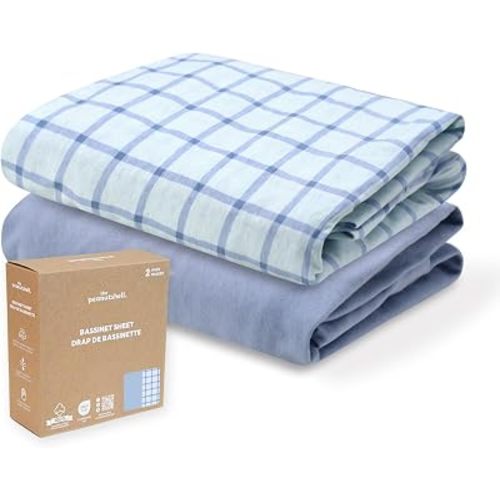 Organic Cotton Bassinet Sheets Boy - 2pk Fitted Baby Bed Sheets, Blue