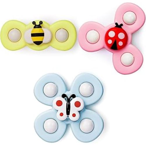 LiKee Strong Suction Cup Fidget Rotating Sensory Bath Toys for Baby Christmas Stocking Stuffers, Airplane Car Travel Table & Window Toys for Toddler Boys and Girls, 10+ Months