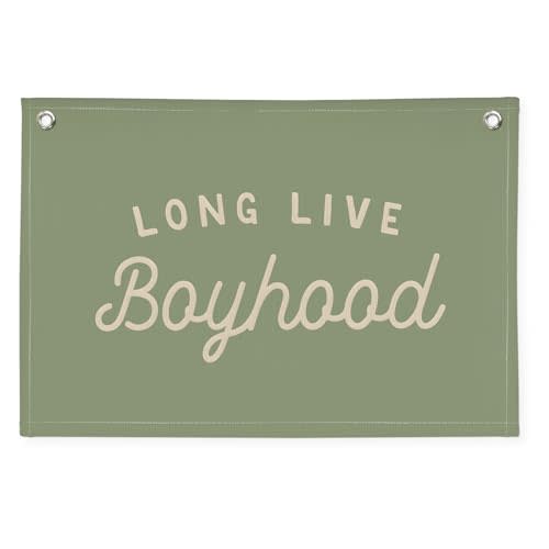 XYDEG Long Live Boyhood Boys Room Decor, Sage Green Nursery Playroom Toddler Boy Linen Canvas Banner Wall Hanging Flag Baby Little Boy Kids Teen Room Bedroom Decorations, 30x20 Inch