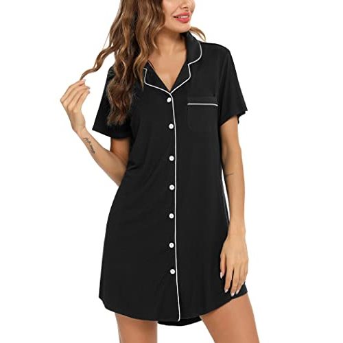 Pjmlifecoco Nightgown for Women Button Down Sleepshirt Short/Long Sleeve Nightdress Soft Modal Sleepwear S-XXL