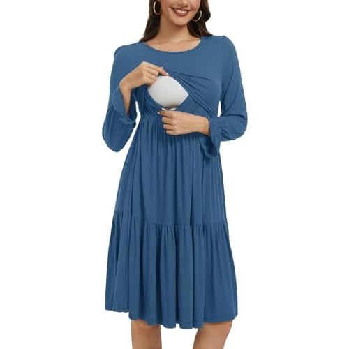 Smallshow Women's Maternity Nursing Dress Long Sleeve Ruffle Breastfeeding Clothes