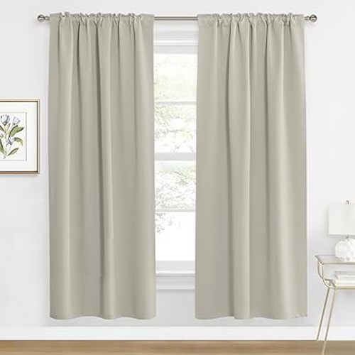 RYB HOME Blackout Curtains for Living Room, Privacy Thermal Insulating Window Treatment Drapes for Bedroom Dining Home Office Basement, W 42 x L 80 inches, Natural, 2 Panels