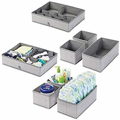 mDesign Soft Fabric Dresser Drawer and Closet Storage Organizer for Child/Kids Room, Nursery - Divided 2 Compartment Organizer - Set of 2 - Gray Herringbone