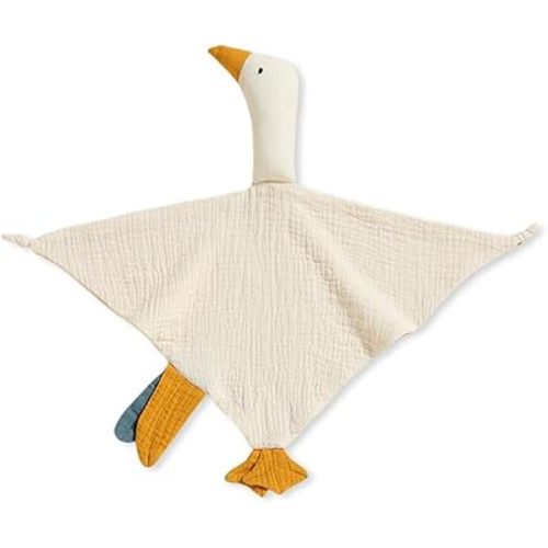 Goose Lovey Muslin Cotton Baby Blanket, Soft Breathable Lovies for Babies, Muslin Fabric for Comfortable Sleep & Play(White)