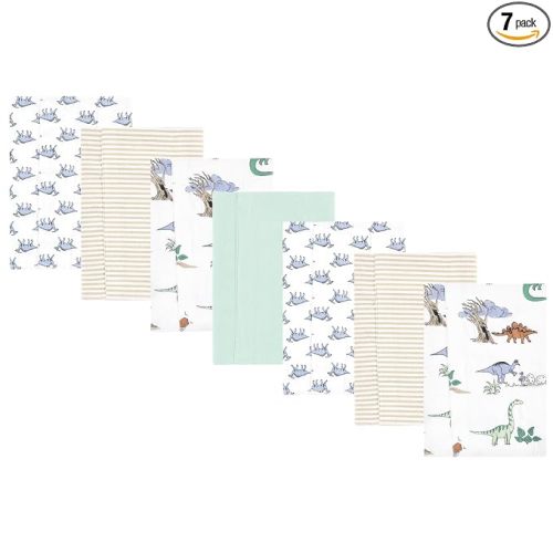 Hudson Baby Unisex Baby Cotton Poly Flannel Burp Cloths, Boy Dino World 7-Pack, One Size
