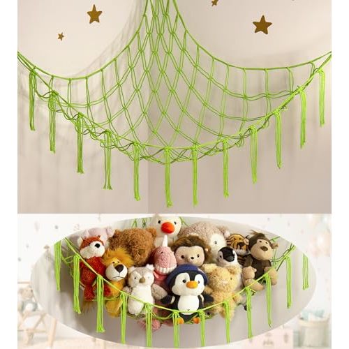 Stuffed Animal Storage Hammock or Net Corner - Large Toy Hammock Net for Stuffed Animals Room Decor - Cute Stuff Animal Organizer Plush Holder - Kids Baby Nursery Essentials Wall Bedroom Home Decor