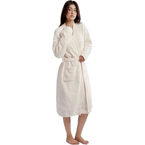 WESHIONGOO Women’s Robe Luxury Knit Bathrobe for Women Ultra-Soft Plush Fleece Robe, Cozy Spa-Like Longwear (One Size)