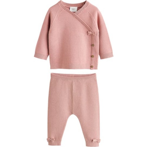 Bow Detail Knit Wrap Top & Pants Set, 3-6M