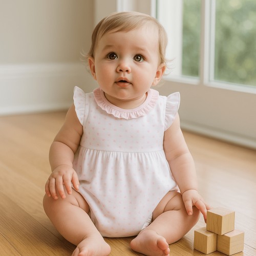 Gingham Dots Ruffle Flutters Bubble in Pink