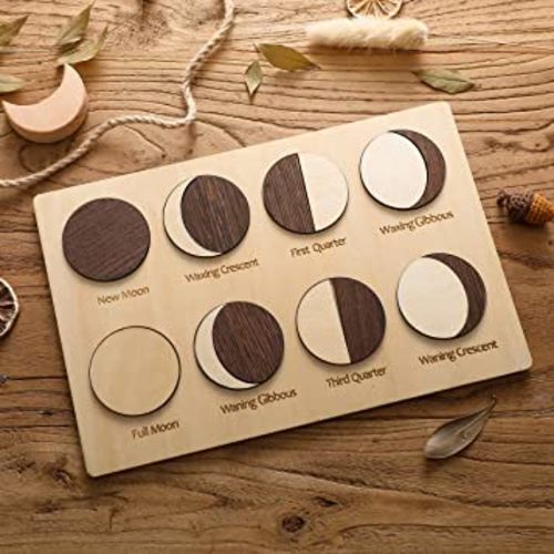 Wooden Moon Puzzles for Toddlers 3, Baby Puzzles Montessori Learning Toys for Toddler, Moon Phases Puzzles Games to Teach Kids About The Moon Cycle, Educational Preschool Gifts for Boys Girls (Black)