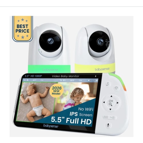 Babysense Pro 5.5" HD Split-Screen Baby Monitor with 2 Cameras