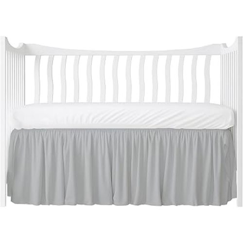 Crib Bed Skirt Dust Ruffle with Split Corners - 100% Cotton - Nursury Standard Crib Bedding Toddler Bedskirt for Baby Boys or Baby Girls - 14" Drop - Light Grey Crib Skirt