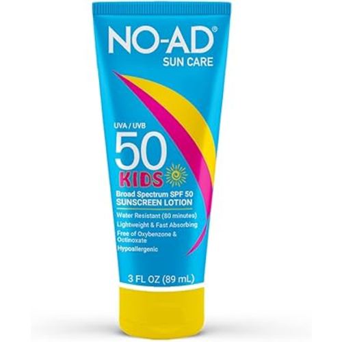 NO-AD KIDS SPF 50 Sunscreen Lotion | Non-Greasy, Waterproof Kids Sunscreen | Suitable for All Skin Types | Broad Spectrum Protection for Active Lifestyles 3oz Travel Size