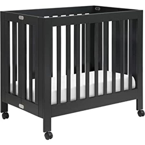 Babyletto Origami Mini Portable Folding Crib with Wheels in Black, 2 Adjustable Mattress Positions, Greenguard Gold Certified