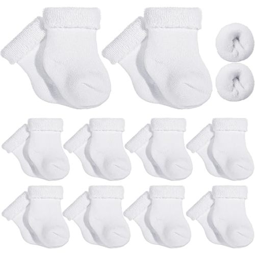 Twistover 10 Pairs Preemie Baby Terry Cotton Turn Cuff Socks for Newborn Girls Boys - Nicu