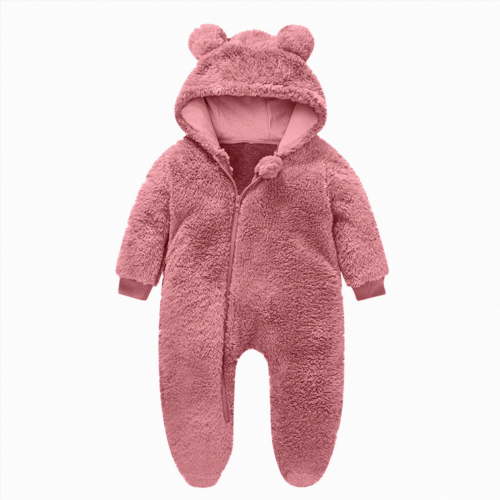 0-3 Months Newborn One-Piece Jumpsuit Newborn Infant Baby Boys Girls Snowsuit Winter Coat Warm Fleece Hooded Footed Romper Jumpsuit Outfits Pink Infant Gift