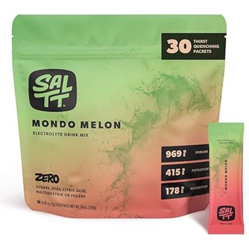 SALTT Electrolytes Powder Flavored Drink Mix - Mondo Melon - 30 Hydration Packets - Magnesium, Potassium, Sodium, Trace Minerals - Zero Sugar & Gluten Free - Travel Essentials