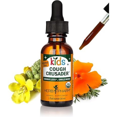 Herb Pharm Kids Cough Crusader – Certified Organic Alcohol-Free Herbal Liquid Formula for Kids, Immune & Throat Comfort Support, 1 fl oz