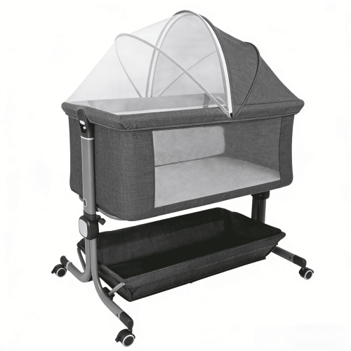 Anyask Portable Baby Bedside Bassinet, Waterproof Mattress Pad, Adjustable Height, Breathable Mesh